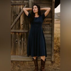 Vintage LAURA‎ ASHLEY Navy Silk Dress Size 8